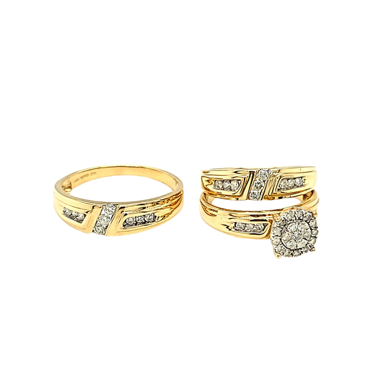 14K Yellow Gold Diamond Engagement Ring With Two Wedding Bands Set Of Three11007111  | Shin Brothers* 