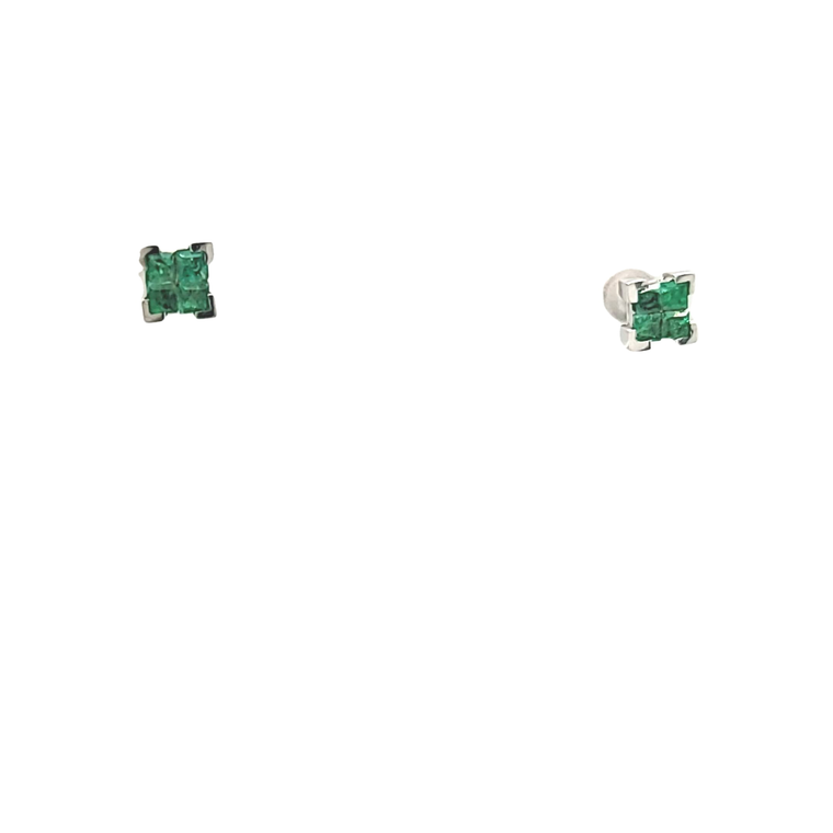 14K White Gold Square Emerald Stud Earrings 42003458 | Shin Brothers*