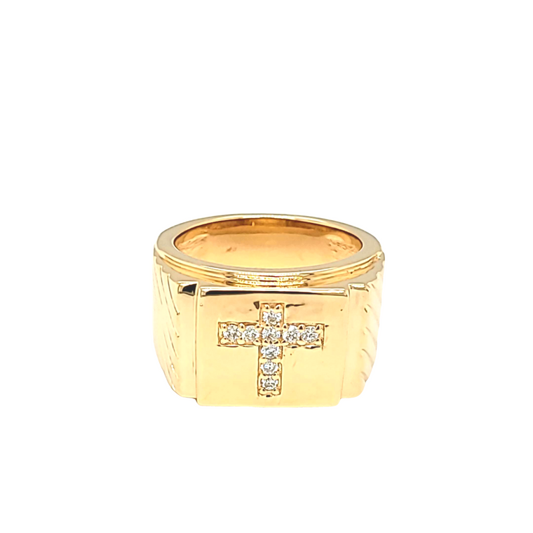 14k Yellow Gold Diamond Men's Cross Ring 11007144  | Shin Brothers* 