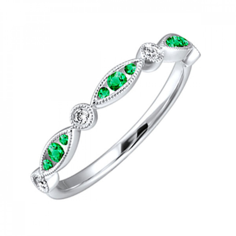 14K White Gold Emerald Diamond & Stackable Ring 12003192| Shin Brothers*   