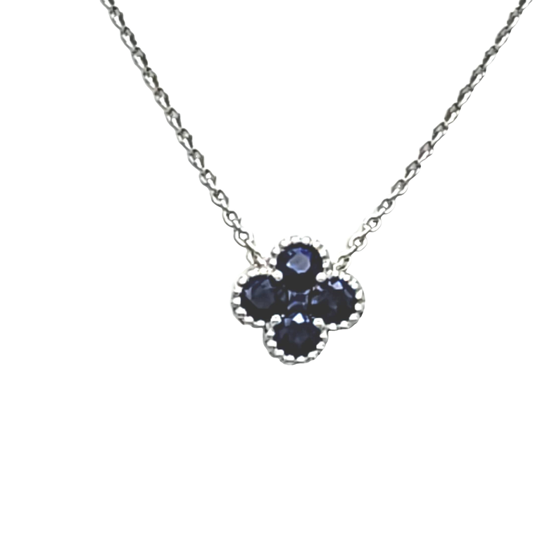  14K White Gold Sapphire Clover Necklace 32000754 | Shin Brothers*