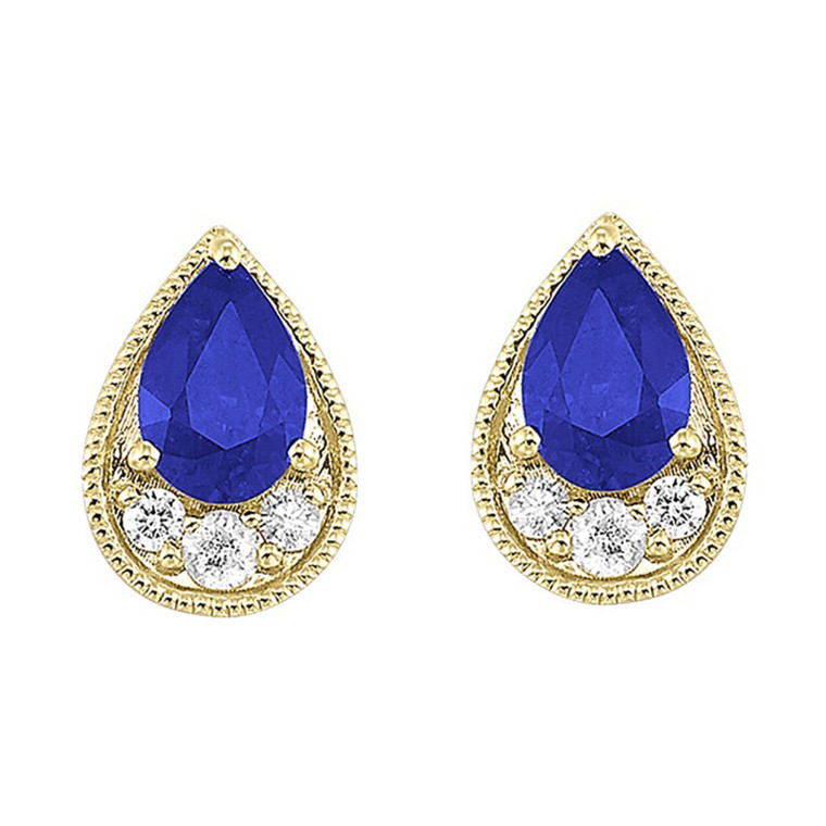 14K Yellow Gold Diamond Sapphire Fear Shape Studs Earrings 42003462 | Shin Brothers Inc