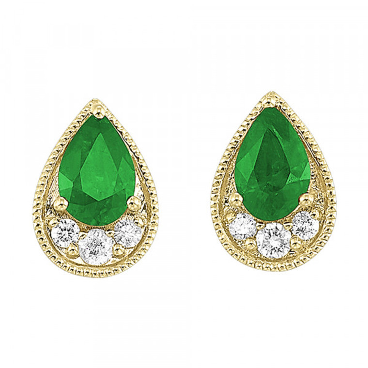 14K Yellow Gold Diamond Emerald Pear Shape Studs Earrings 42003461 | Shin Brothers Inc