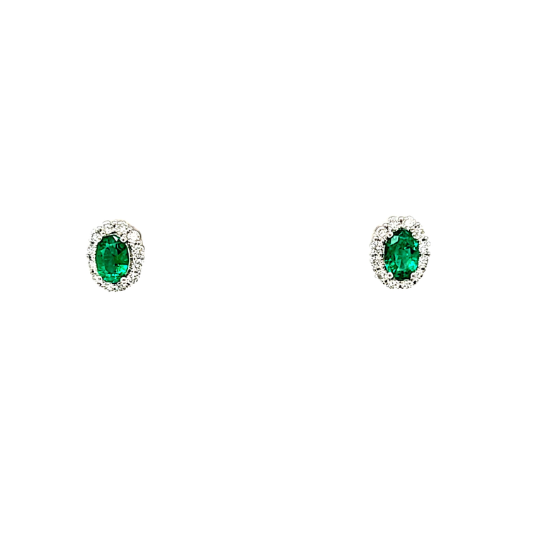 14K White Gold Oval Emerald Diamond Stud Earrings 42003464 | Shin Brothers*