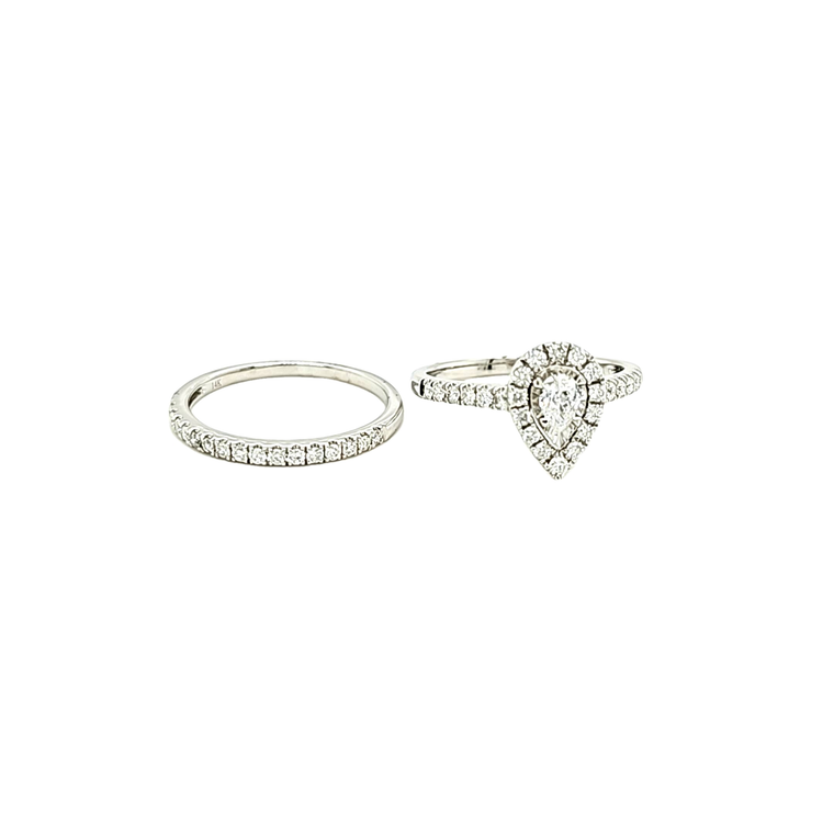 14K White Gold Pear Shaped Diamond Engagement Bridal Ring Set 11007176 | Shin Brothers*