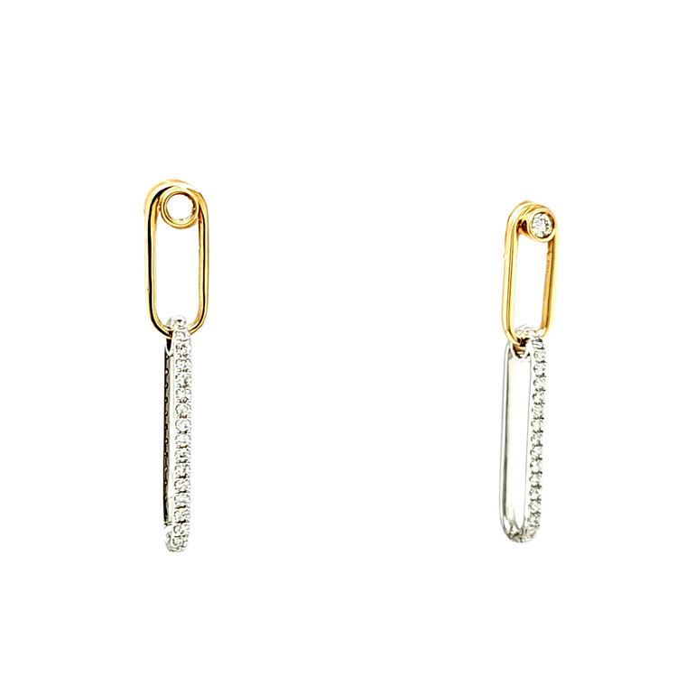 14K White And Yellow Gold Diamond Paper Clip 1.3" Drop Earrings 41002719 | Shin Brothers*