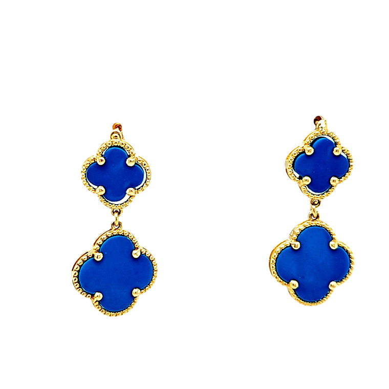 14K Yellow Gold Turquoise Clover Hanging Earrings 42003468 | Shin Brothers*