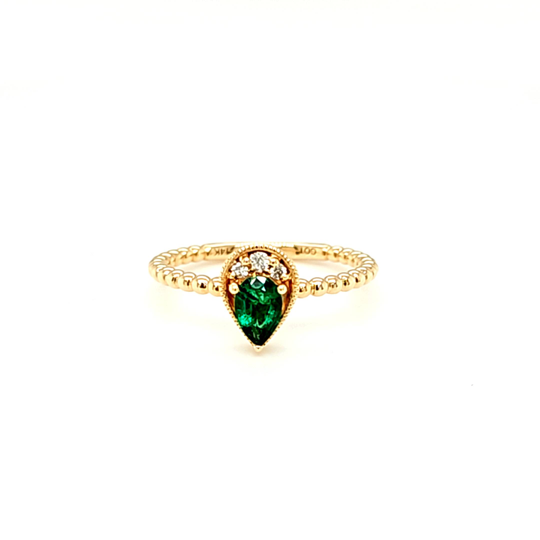 14K Yellow Gold Emerald Diamond Teardrop Ring 12003204 | Shin Brothers*