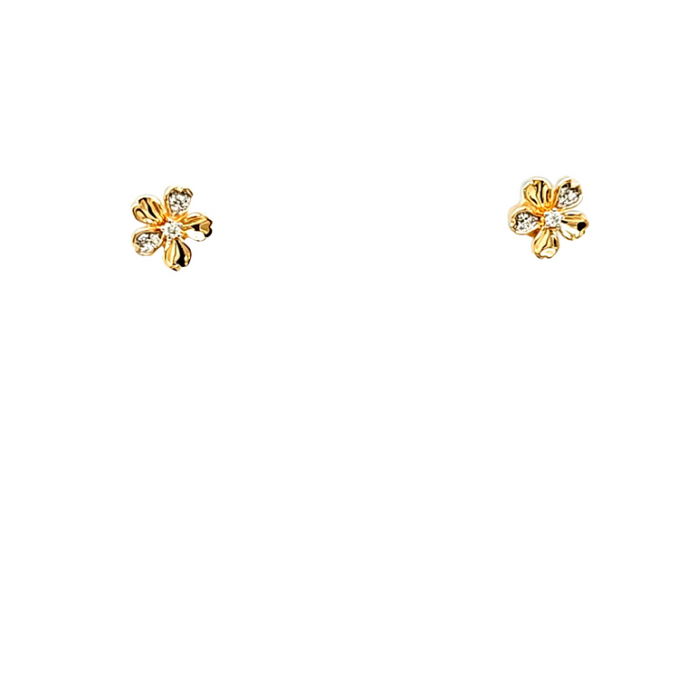 14K Yellow Gold Diamond Flower Stud Earrings 41002732 | Shin Brothers* 