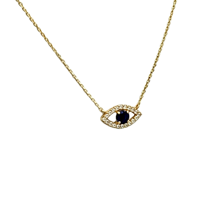 14K Yellow Gold Blue/White CZ Evil Eye Necklace 32000765 | Shin Brothers*