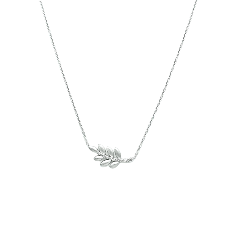 14K White Gold Diamond Leaf Necklace 31001258 | Shin Brothers*