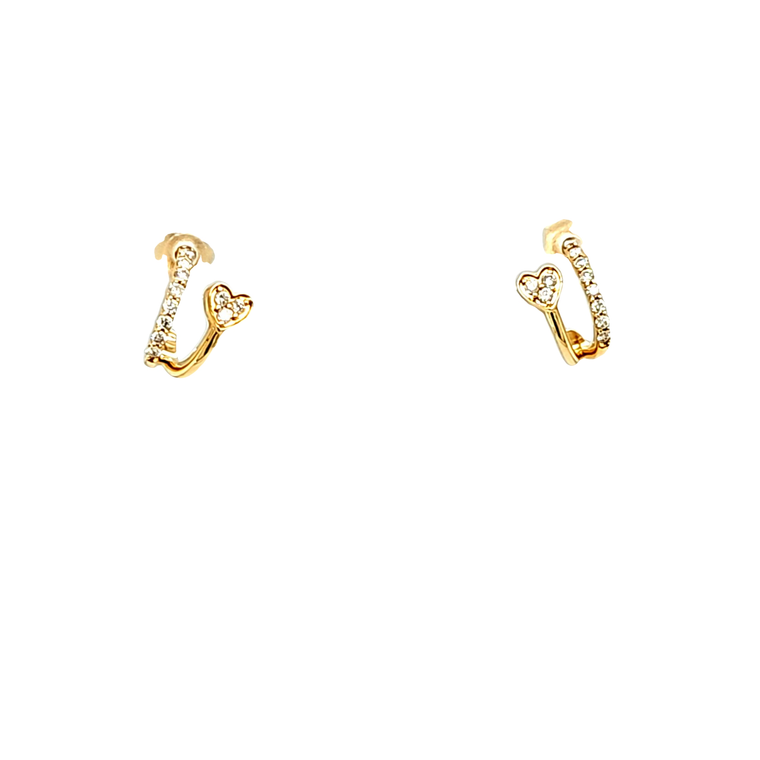 14K Yellow  Gold Diamond half Hoop Earrings 41002740 | Shin Brothers*