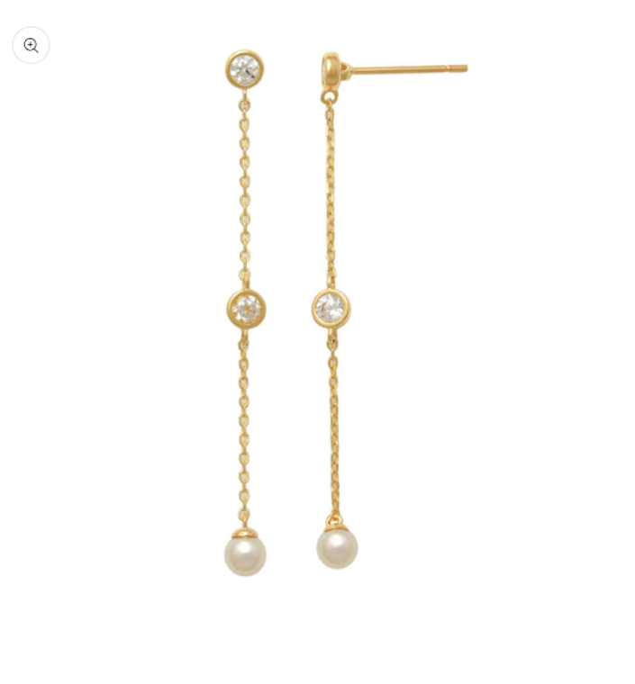 14K Yellow Gold Pearl CZ Drop Earrings 52003475 | Shin Brothers*