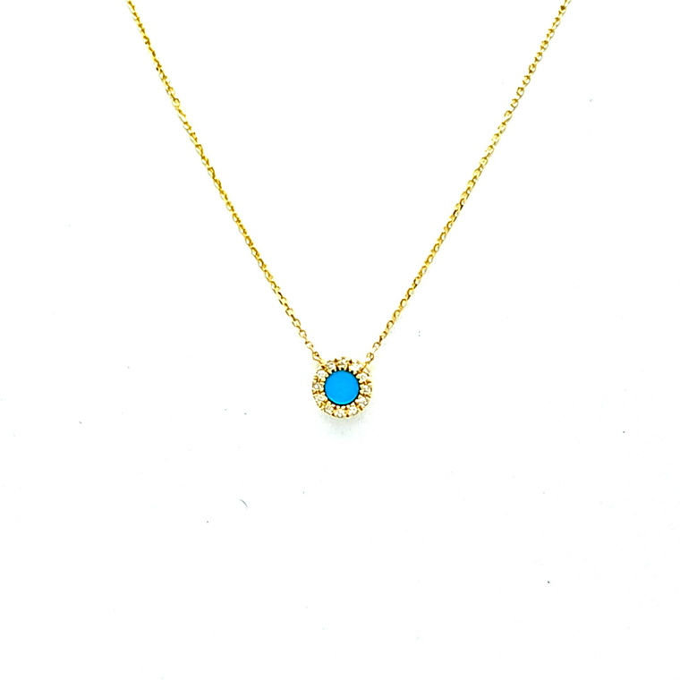 14K Yellow Gold Diamond Blue Turquoise Adjustable 18" Necklace 32000768 | Shin Brothers Inc
