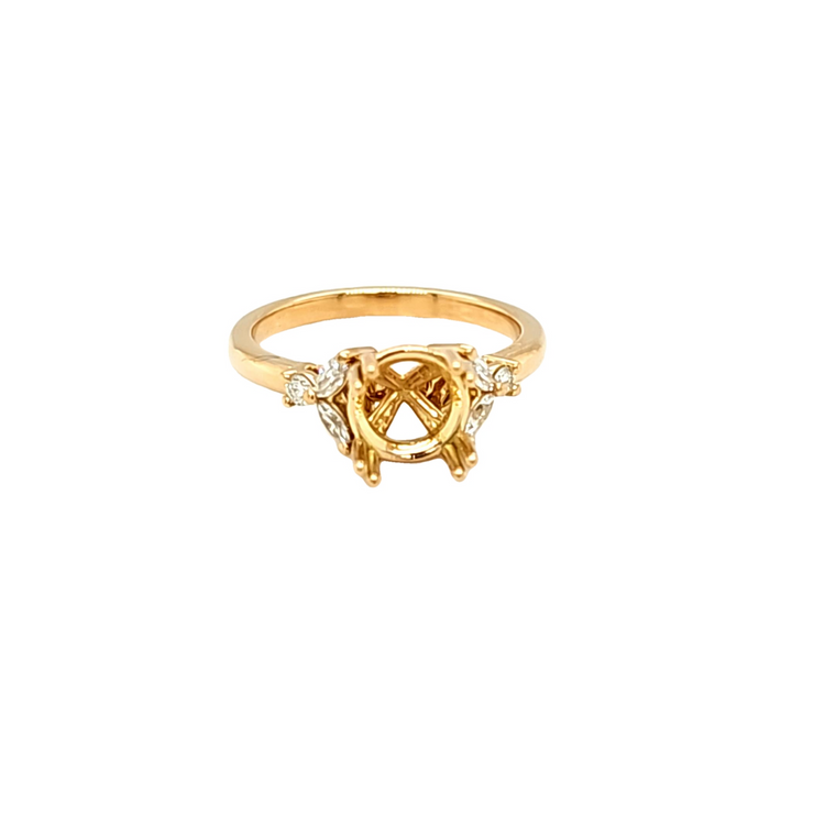 18K Yellow Gold Round Prong Setting with Diamond Accents Ring 11007172 | Shin Brothers*