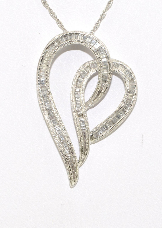 14K White Gold 0.53ct Baguette Diamond Heart Slide Pendant 51000086 | Shin Brothers*