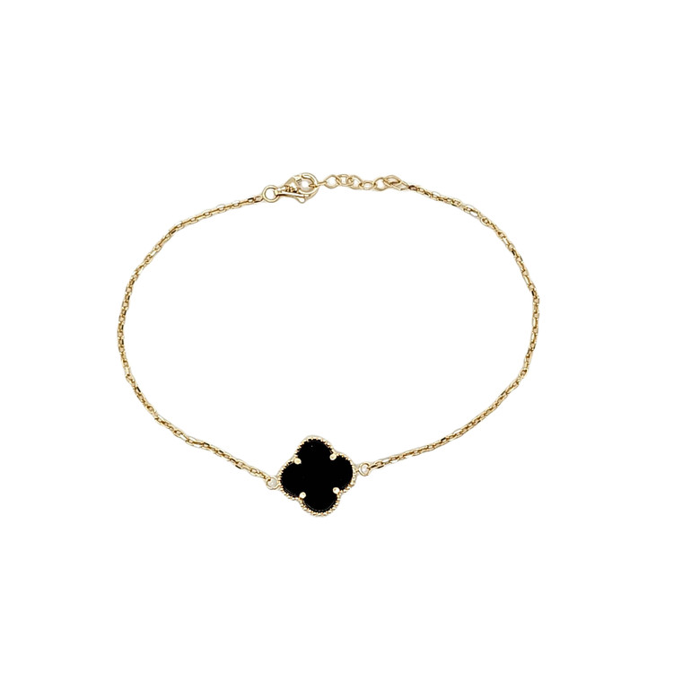 14K Yellow Gold Single Onyx Clover Bracelet 22000969 | Shin Brothers*