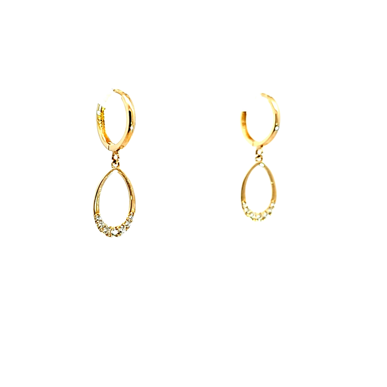 14K Yellow Gold CZ Oval Huggie Drop Earrings 42003482 | Shin Brothers*