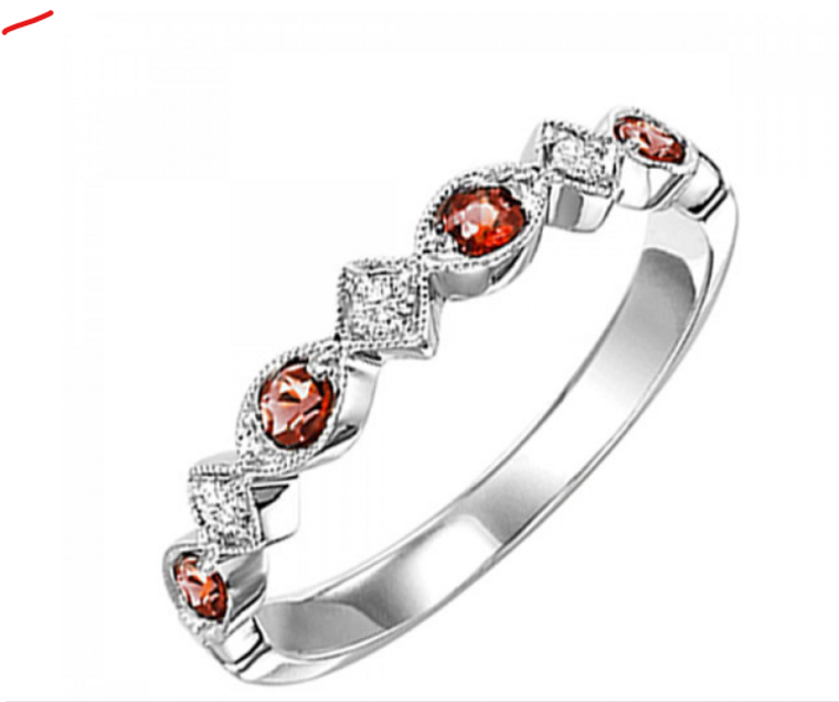 14K White Gold Diamond and Garnet Stackable Ring FOR1237 | Shin Brothers*