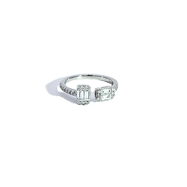 18K White Gold Baguette Cut Diamond Bypass Ring 11007211 | Shin Brothers*