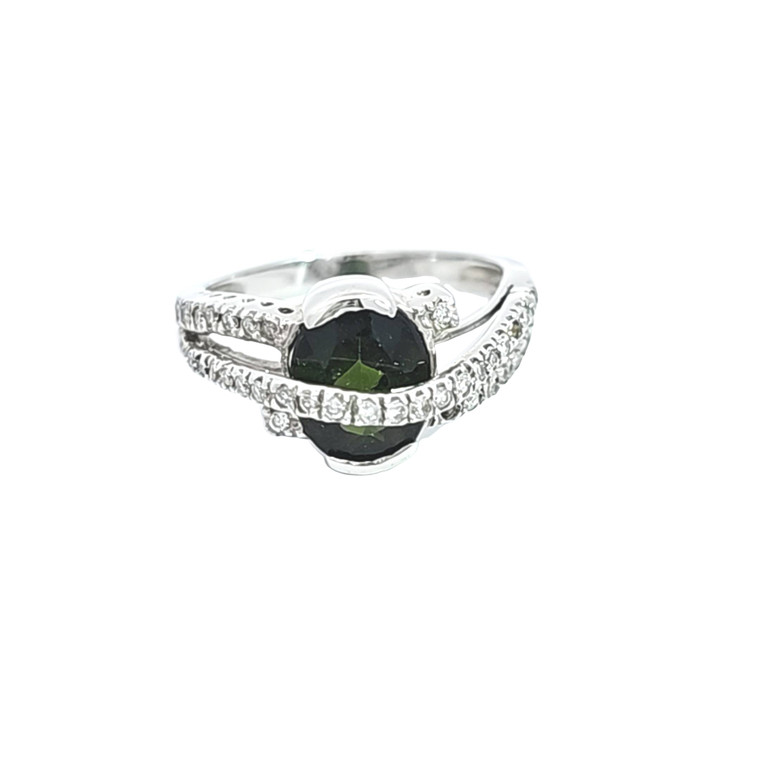 14K White Gold Green Tourmaline Diamond Ring 12000678 | Shin Brothers*