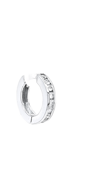  One 14K White Gold  Diamond Single Huggies Hoop Earring  41110037 | Shin Brothers* 