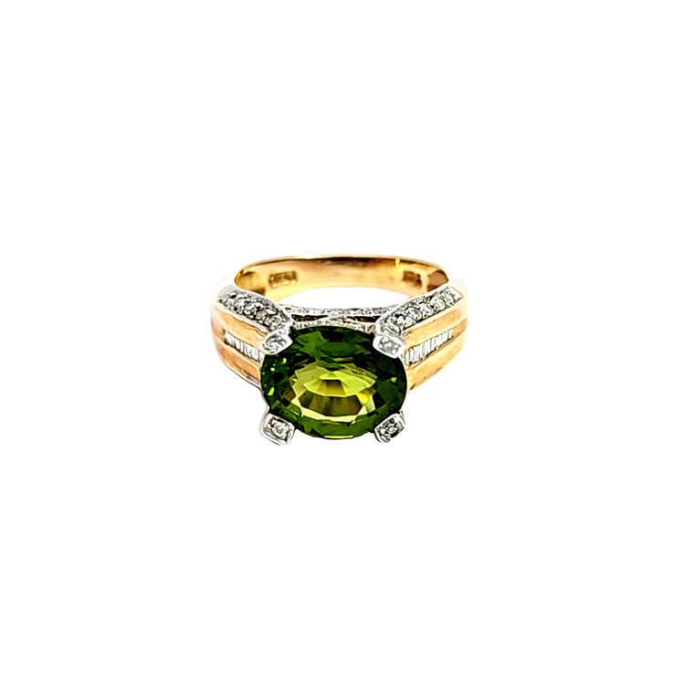 14K Yellow Gold Peridot Diamond Ring 12001806 | Shin Brothers*