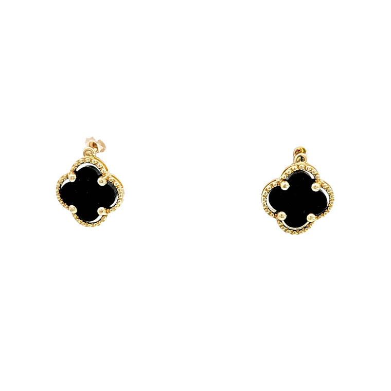 14K Yellow Gold Onyx Clover Stud Earrings 42003271 | Shin Brothers*
