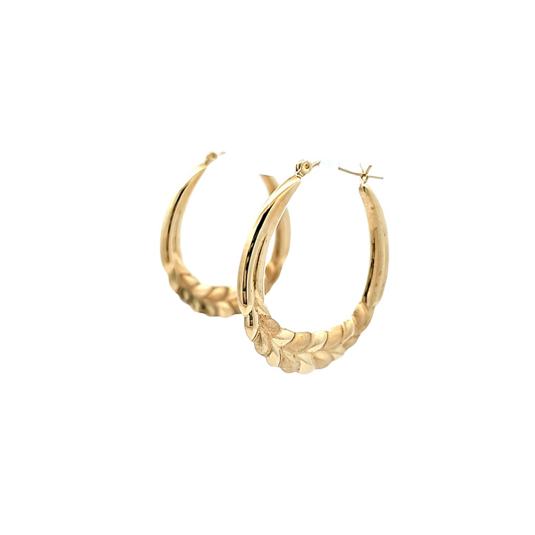 14K Yellow Gold  Fancy leave Hoop Earrings 40003269 | Shin Brothers*