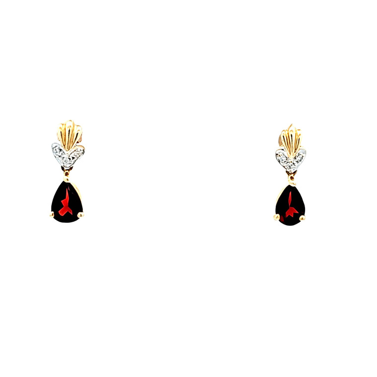  14K Yellow Gold Garnet Tear Drop Hanging Earrings 42003096 | Shin Brothers* 