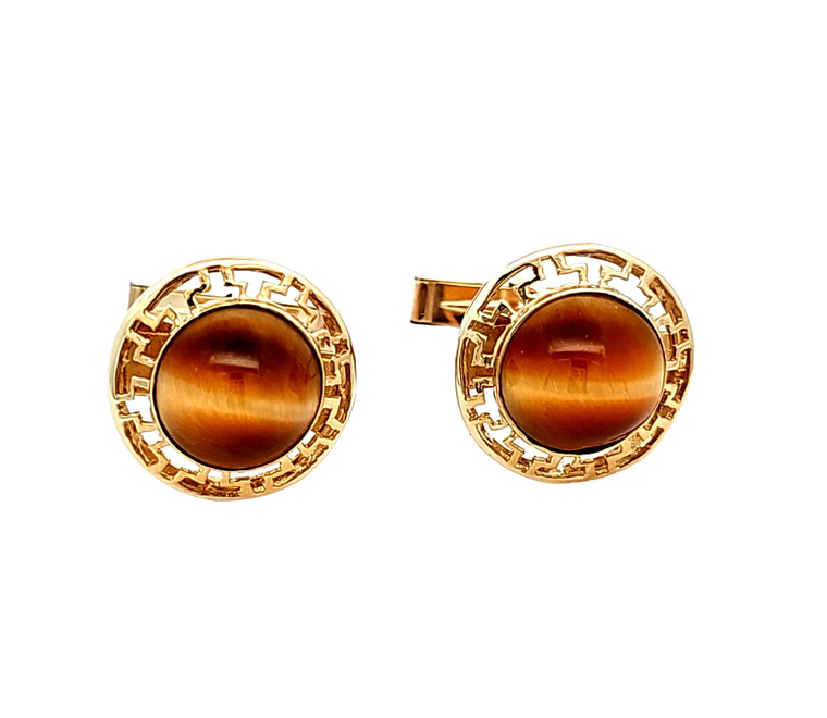 14K Yellow Gold Tiger Eye Cuff Link | Shin Brothers Jewelers Inc. 