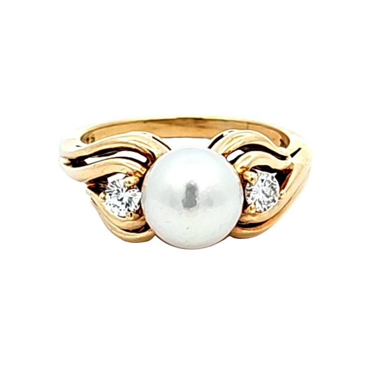 18K Yellow Gold Pearl Diamond Ring 12003225 | Shin Brothers*