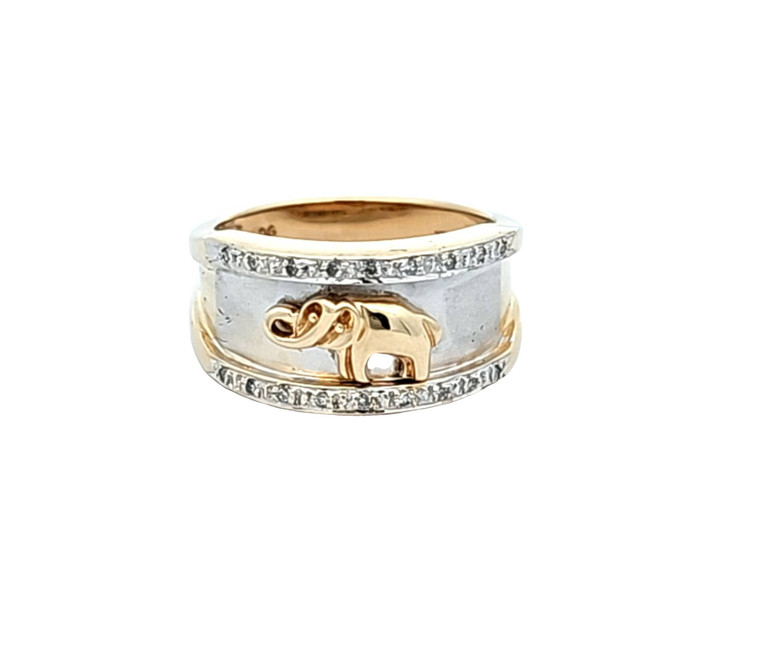 14K Two Tone Gold Diamond Cut Elephant Band with Diamond Accent 11007245 | Shin Brothers*