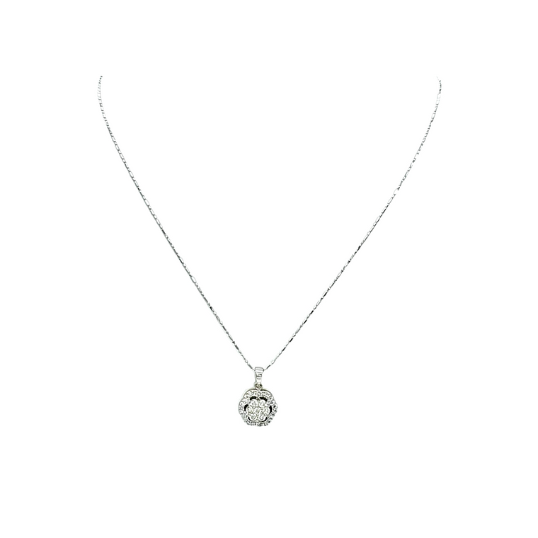 14K White Gold Diamond Flower Necklace 31001279 | Shin Brothers*