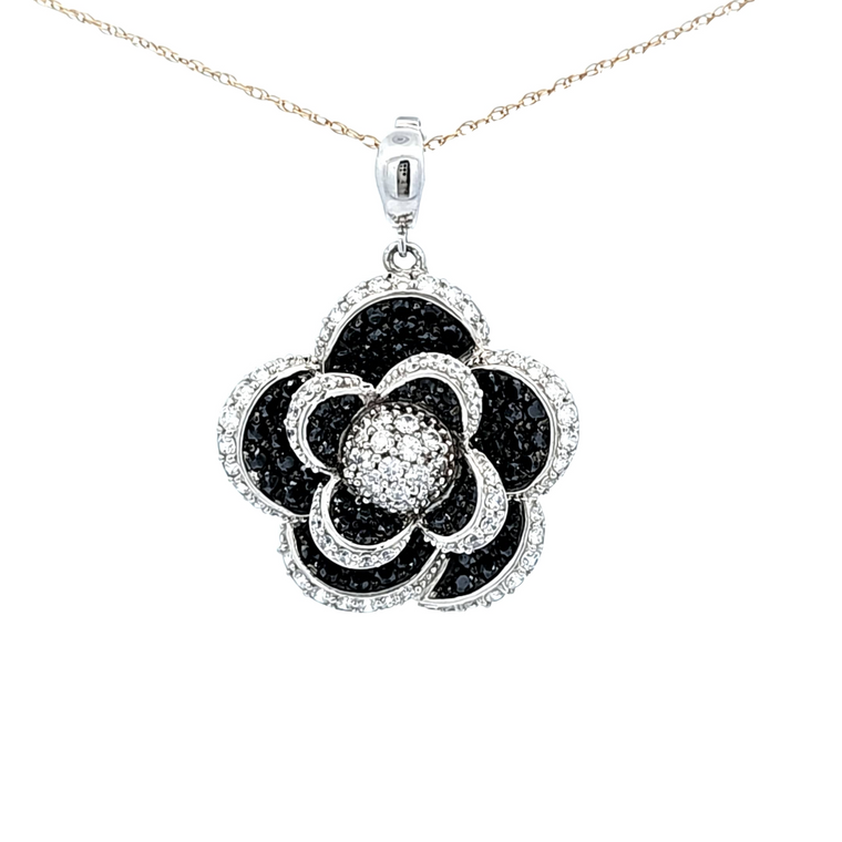 Sterling Silver Black & White CZ Flower Charm 85010909 | Shin Brothers*