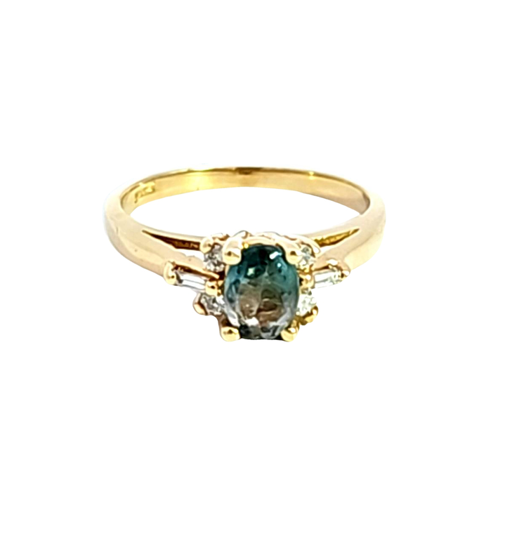 14K Yellow Gold Blue Tourmaline and Diamond Ring 12001502 | Shin Brothers* 