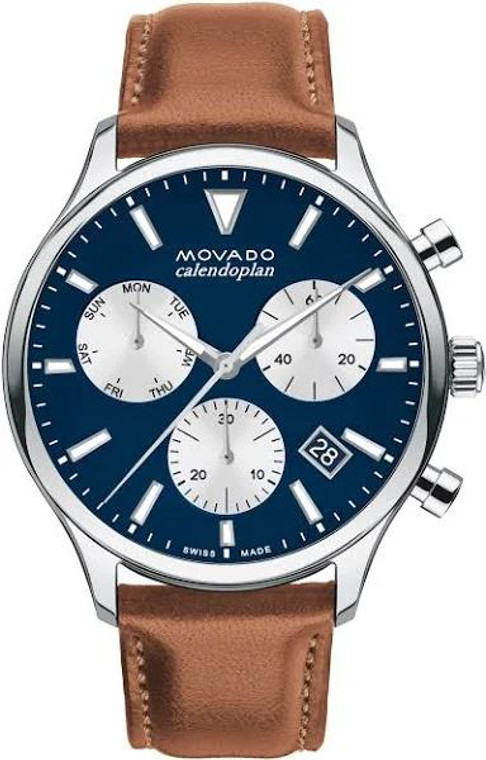 Preowned Movado Heritage Calendoplan Blue Dial Leather Strap Watch 65000109 | Shin Brothers*