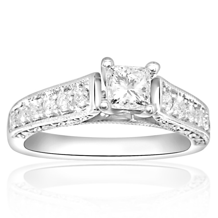 14K White Gold 1/2 ct Princess Cut Diamond Engagement Ring with Accents 11002806 | Shin Brothers*