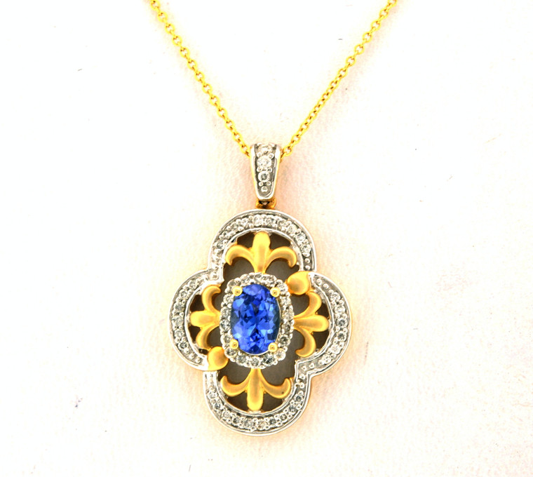 14K Two Tone Gold Tanzanite Diamond Ornate Necklace 32000177 | Shin Brothers*
