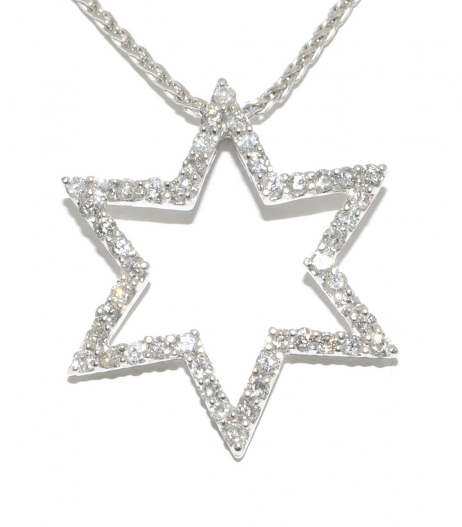 14K White Gold Jewish Star Charm 0.65 ctw Diamond with 16" Chain 51000237/30001239