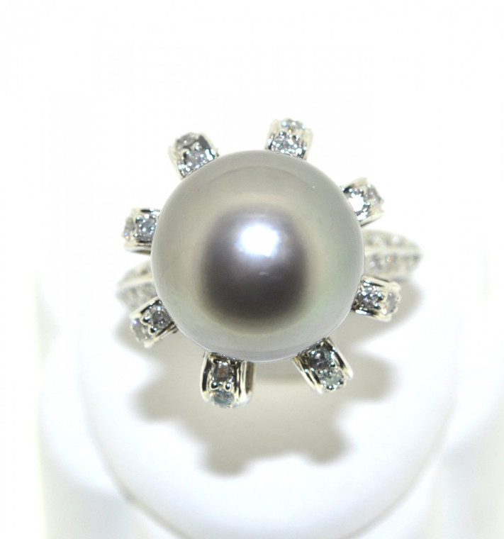 18K White Gold South Sea Pearl and Diamond Ring 12000013 | Shin Brothers* 