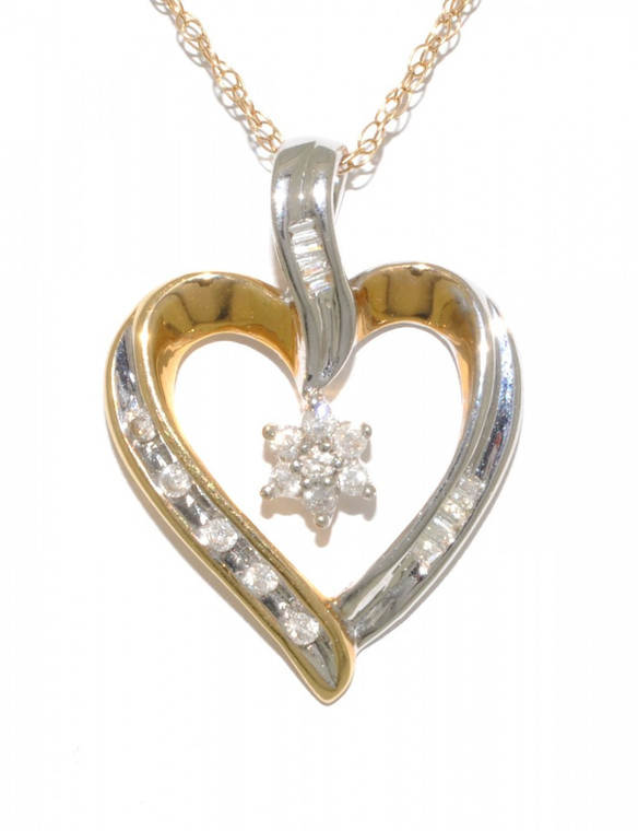 14K Two Tone Gold Diamond Floral Heart Pendant 51000962 | Shin Brothers*