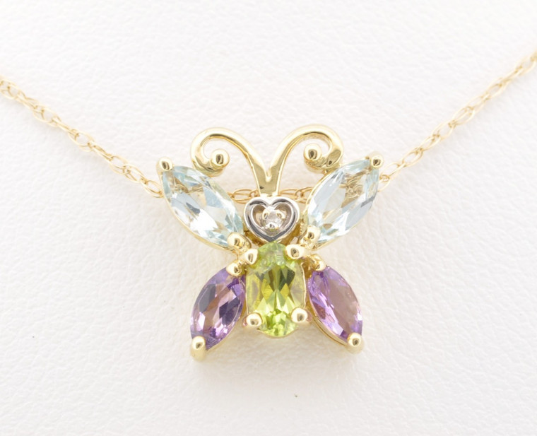 42001402 10K Yellow Gold Multi-color Gemstone Butterfly Charm