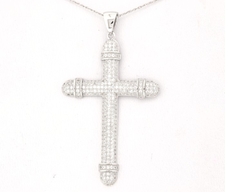 85010150 White Silver CZ Fancy Cross