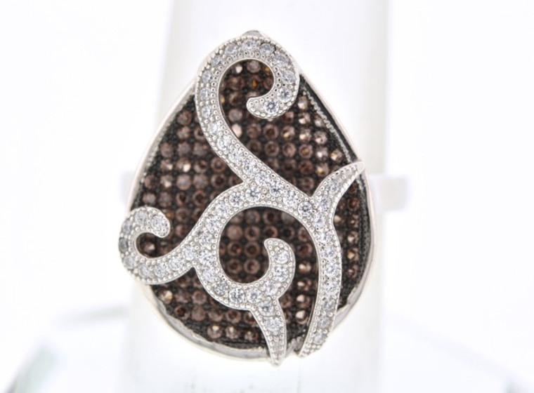 Silver Black & White CZ Fancy Ring 81010109 By Shin Brothers Jewelers Inc