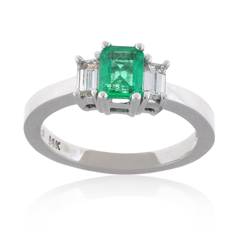 14K White Gold Emerald Diamond Engagement Ring 11002073 | Shin Brothers*