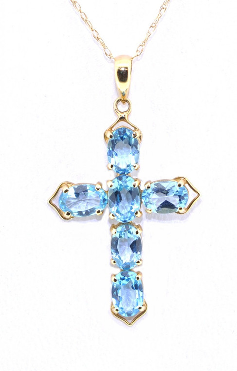 14K Yellow Gold Blue Topaz Cross 52000689