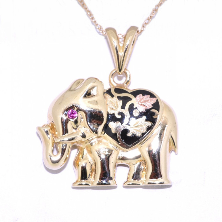 14K Yellow Gold Black Enamel Heart Elephant Charm with Ruby Eye 50001926 | Shin Brothers*