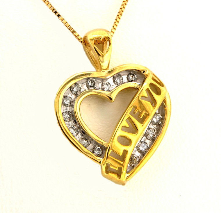 10K Yellow Gold Diamond Heart Pendant w/16" Box Chain 