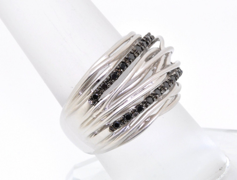 Silver Dome Style Ring w/ Black Diamonds